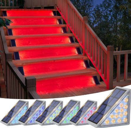 VOLISUN Solar Stair Lights 6 Pack, 7 Fixed Colors, Solar Step Lights Outdoor Waterproof IP67, LED Outdoor Step Lights, Solar Deck Lights Outdoor Decor for Garden Stair, Front Step, Porch and Patio